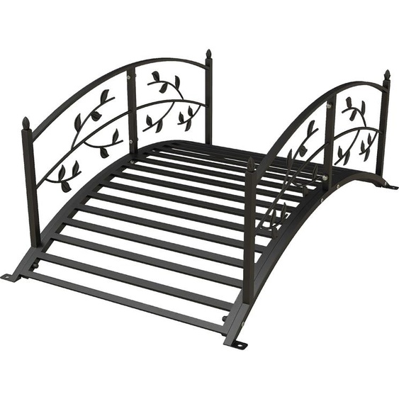 Outsunny Pont de jardin - pont de bassin - décoration du jardin dim. 119L x 67l x 47H cm avec balustrade motif de vigne acier noir