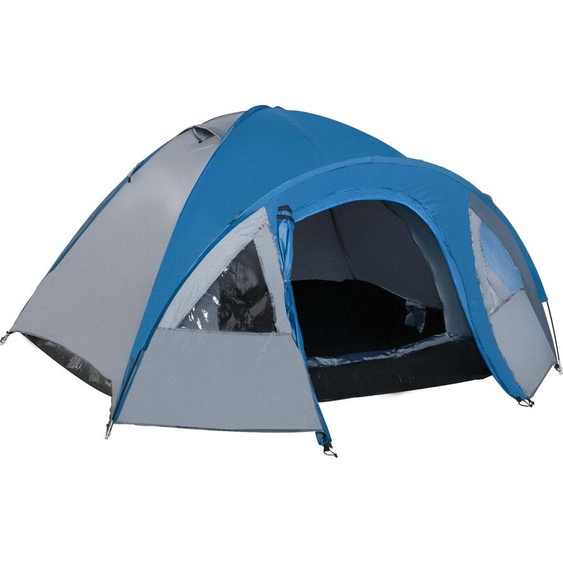 Outsunny Tente de camping familiale 4-5 personnes légère et étanche, dôme ventilé avec double portes et fenêtres, facile à monter, fibre de verre polyester, dim. 3L x 2,50l x 1,30H m bleu marine