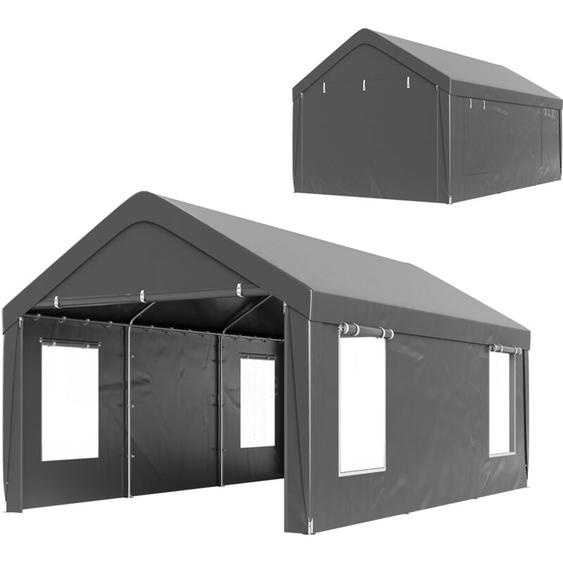 Outsunny - Tente garage carport grande taille 2 portes 4 fenêtres acier galvanisé robuste pe haute densité gris