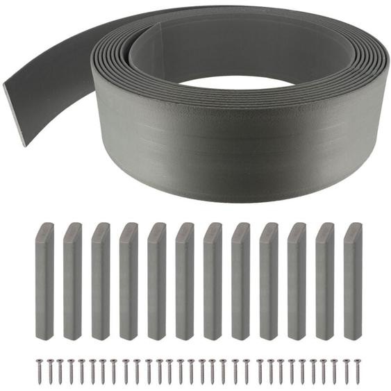 Oxeo - Bordurette de jardin Semi rigide grise 12 mètres - Hauteur 14cm - Flexible - bordure de gazon avec 12 piquets de fixation