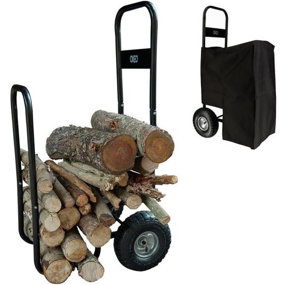 Oxeo - Chariot à bûches à roulettes - adapté aux bûches de 33 et 50 cm - charge max 150kg - bâche de protection incluse