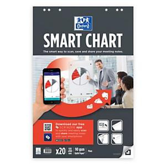 Oxford SmartChart Recharge chevalet papier blanc uni 6 trous . L.65 x H.98 cm -Bloc 20 feuilles - Lot de 3