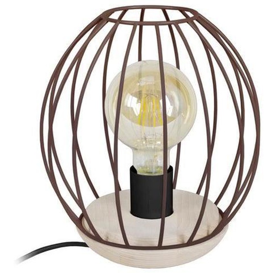 PACENTRO A-Lampe de chevet filaire bois  naturel Abat-jour: globe métal marron 1 ampoule E27 vintage P20xD20xH20cm