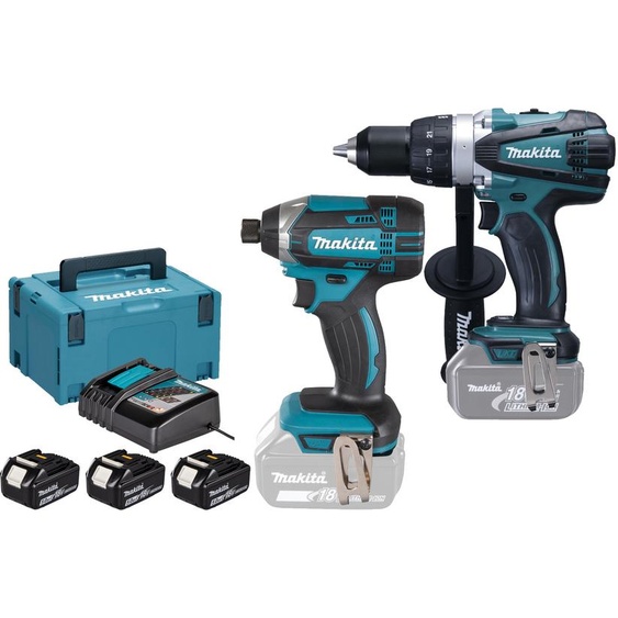 Pack 18V perceuse visseuse DDF458 + visseuse à chocs DTD152 + 3 batteries 5Ah + chargeur + coffret MAKPAC - MAKITA - DLX2144TJ1