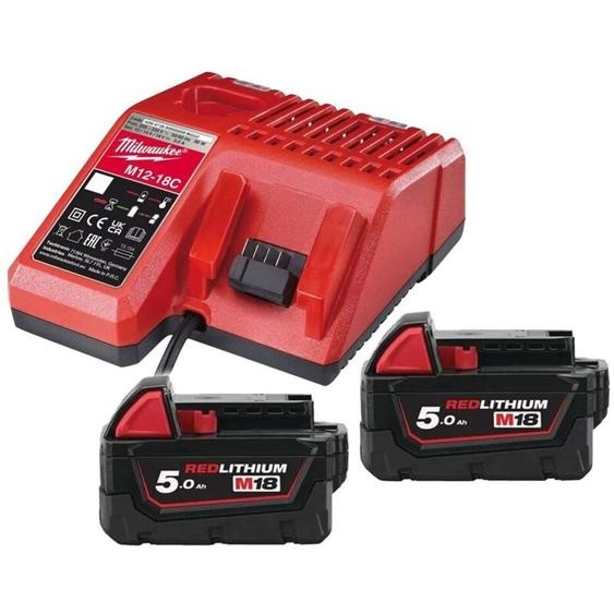 Pack 2 batteries 18V 5Ah M18 B5 et chargeur universel M12-18 C - MILWAUKEE M18 NRG-502C