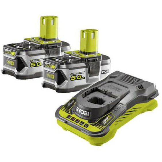 Pack 2 batteries 18V One+ 5.0 Ah LithiumPlus - 1 chargeur ultra rapide 5.0 Ah RC18150-250 - Ryobi