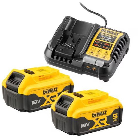 Pack 2 batteries 18V XR 5Ah Li-Ion + chargeur - DEWALT - DCB1104P2-QW