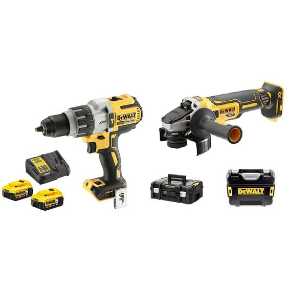 Pack 2 outils 18V (DCD996 - DCG405) + 2 batteries 5Ah + chargeur + coffret TSTAK - DEWALT - DCK2090P2T