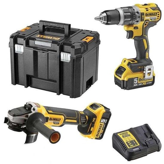 DeWALT DCK2080P2T-QW - Coffret doutils sans fil 18V, comprenant une perceuse-visseuse DCD796 et une meuleuse dangle DCG405, avec 2 batteries de 5,0 Ah