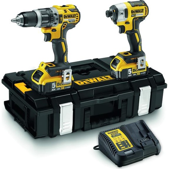 Pack 2 outils 18V DEWALT DCK266P2-QW : Perceuse-visseuse à percussion DCD796, Visseuse à choc DCF887, 2 batteries 5,0 Ah, coffret ToughSystem