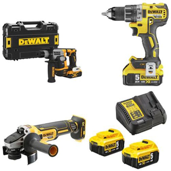 Pack 3 outils 18V XR (DCD791/DCG405/DCH172) + 2 batteries 5Ah + chargeur + coffret T-STAK - DEWALT - DCK2020P2T/DCH172NT