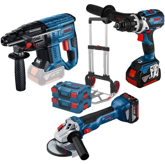 Pack 3 outils 18V (GSR 18V-110 + GBH 18V-21 + GWS 18V-10) + 2 batteries 5Ah + chargeur + coffret L-BOXX - BOSCH