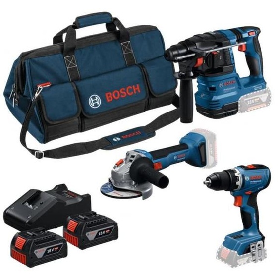 Pack 3 outils 18V GSR 18V-28 + GWS 18V-7 + GBH 18V-21 (2 x 4,0 Ah) - BOSCH Professional - 0615A50094