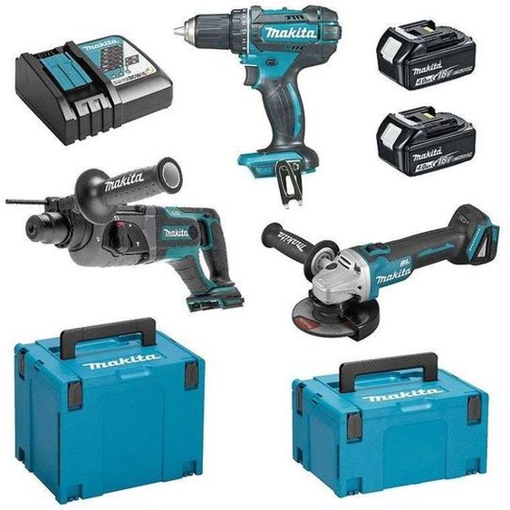 Pack 3 outils MAKITA DLX3078MJ (DDF482 + DGA504 + DHR241) 18V Li-Ion (3x4Ah)