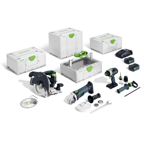 Pack 3 outils menuiserie 18V (HKC 55 + TPC 18 + AGC 18) + 2 batteries 5Ah + chargeur + Systainer - FESTOOL - 578025