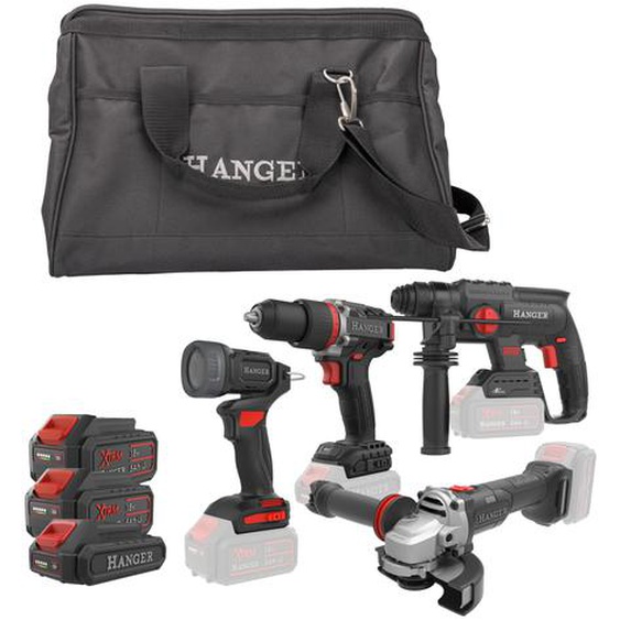 Pack 4 outils 18V KT40C5 (DD18-60 + HX18-22 + GX18-8 + LI18-400) + 2 batteries 5Ah + 1 batterie 2Ah + chargeur rapide + sac de transport  - HANGER - 408201