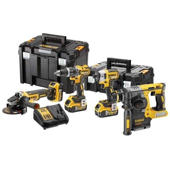 Pack 4 outils 18 V XR (DCH273 + DCG405 + DCD796 + DCF887) + 3 batteries 5 Ah + chargeur + coffret T-Stak DEWALT DCK422P3T-QW