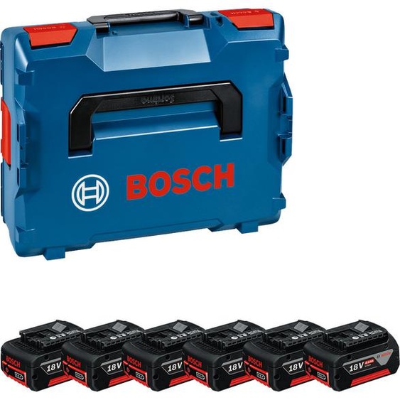 Pack 6 batteries 18 V GBA 4 Ah + coffret L-BOXX BOSCH 1600A02A2S