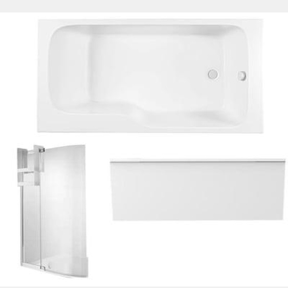 Pack baignoire bain douche 160 x 85 Malice version droite + tablier en niche + pare bain + étagère pour pare bain