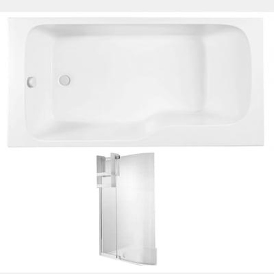 Pack baignoire bain douche 160 x 85 Malice version gauche blanc mat + pare bain + étagère
