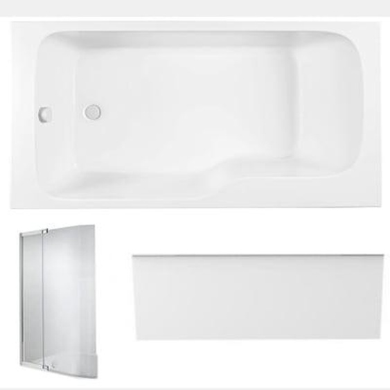 Pack baignoire bain douche 160 x 85 Malice version gauche + tablier en niche + pare bain