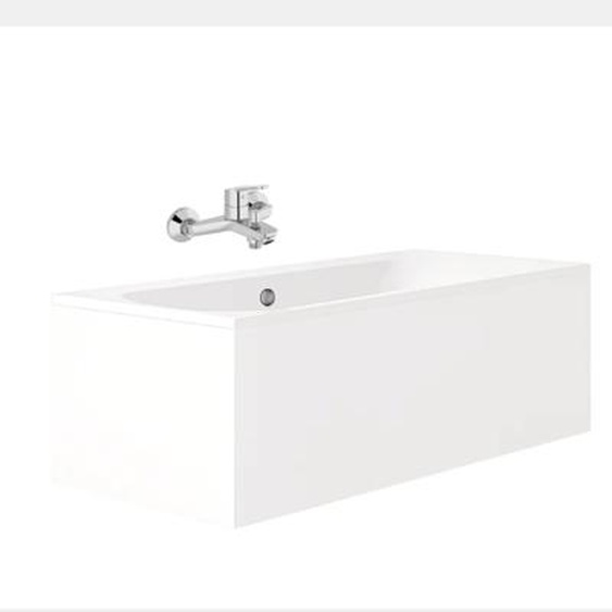 Pack baignoire droite 170 x 75 Elise + tablier en angle + mitigeur bain douche mural Aimé chromé + vidage