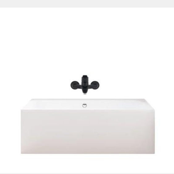 Pack baignoire droite 170 x 75 Elise + tablier en niche + mitigeur bain douche mural Aimé noir + vidage