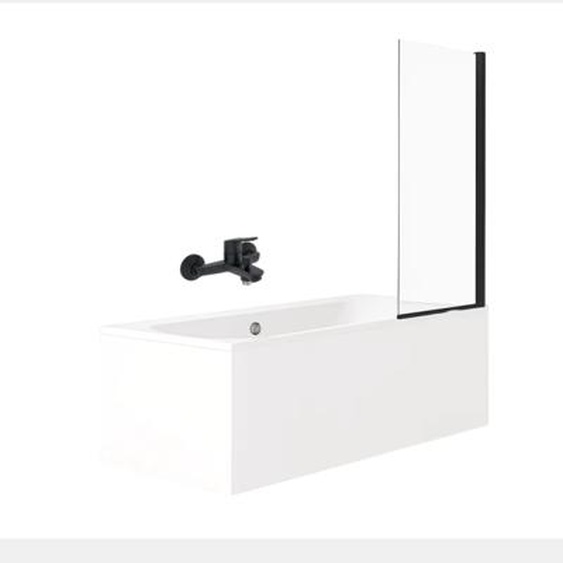 Pack baignoire droite 180 x 80 Elise + mitigeur bain douche noir mat + pare bain noir mat + vidage