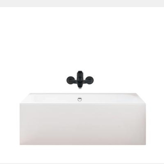 Pack baignoire droite 180 x 80 Elise + tablier en niche + mitigeur bain douche mural Aimé noir + vidage