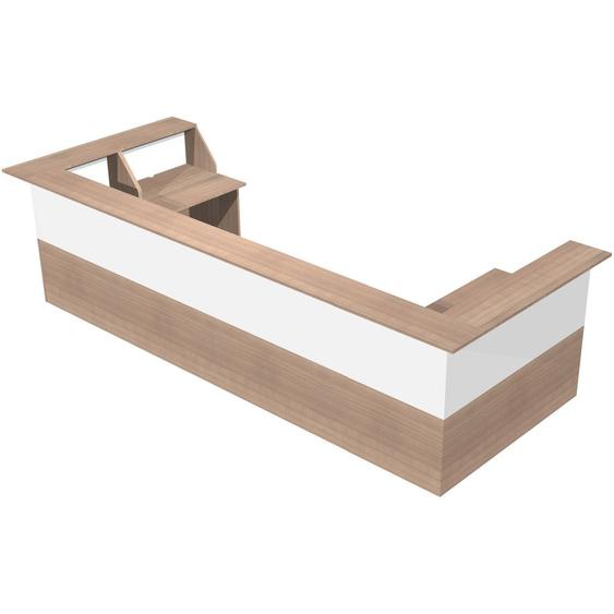 Pack Banque daccueil Ola - 2 x Angles 90° + 2 x Modules hauts L.120 cm + 2 x Modules hauts L.80 cm - Noyer / Blanc