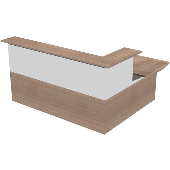 Pack Banque daccueil Ola - Angle 90° + Module haut L.120 cm + Module haut L.80 cm  + Module bas L.80 cm - Noyer / Blanc