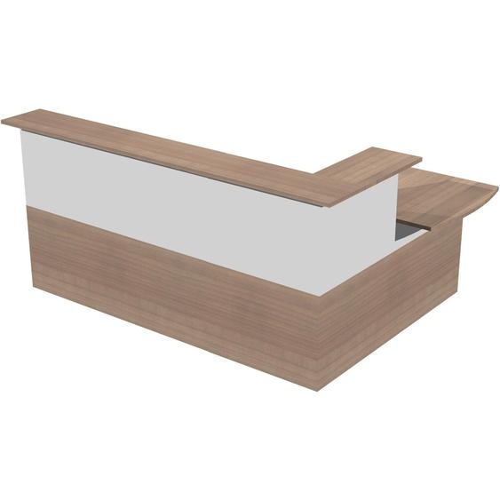 Pack Banque daccueil Ola - Angle 90° + Module haut L.140 cm + Module haut L.80 cm  + Module bas L.80 cm - Noyer / Blanc