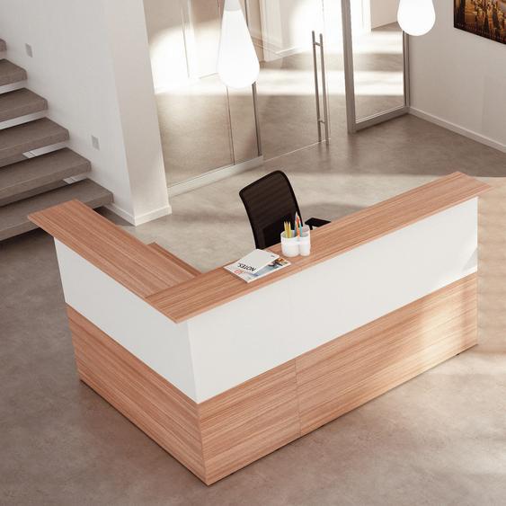 Pack Banque daccueil Ola - Angle 90° + Module haut L.140 cm + Module haut L.80 cm - Noyer / Blanc