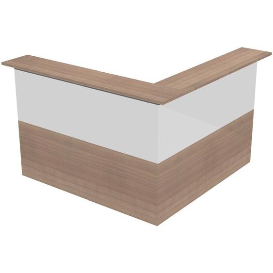 Pack Banque daccueil Ola - Angle 90° + Module haut L.80 cm + Module haut L.80 cm - Noyer / Blanc