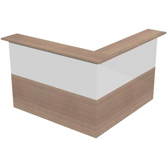 Pack Banque daccueil Ola - Angle 90° + Module haut L.80 cm + Module haut L.80 cm - Noyer / Blanc