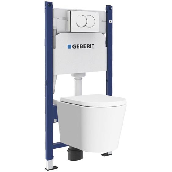 Geberit - Pack Bati-support 112cm + Cuvette Swiss Aqua Technologies sans bride + Plaque blanche (SATrimlessGeb3)