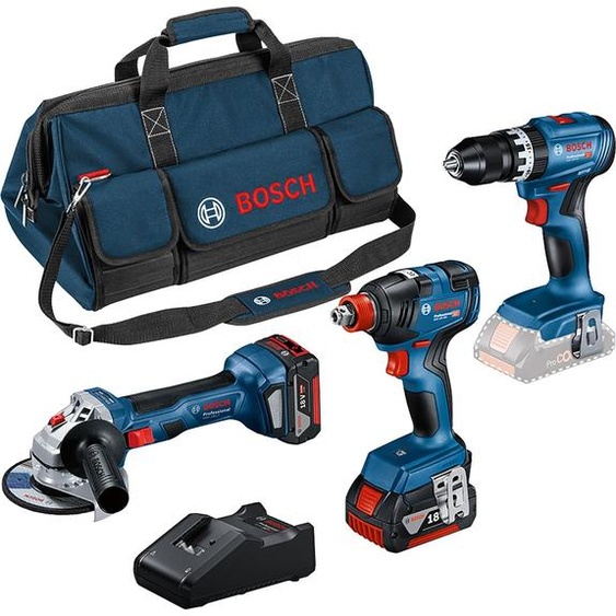 Pack BOSCH Perceuse-visseuse GSB 18V-45 + Boulonneuse GDX 18V-200 + Meuleuse GWS 18V-7 + 2 batteries 5.0Ah 18V + chargeur
