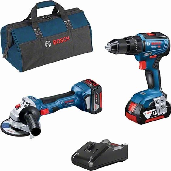 Pack BOSCH Perceuse - visseuse sans fil GSB 18V-55 + Meuleuse GWS 18V-7 + 2 batteries 4.0Ah 18V + chargeur + sac à outils
