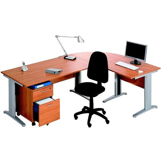 Pack Bureau complet Pronto Métal - Plateau Aulne - Pieds L Aluminium + Caisson mobile 2 tiroirs + Siège Team haut dossier Noir