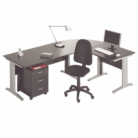 Pack Bureau complet Pronto Métal - Plateau Noir - Pieds L Aluminium + Caisson mobile 3 tiroirs + Siège Team haut dossier Noir