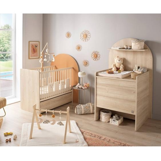 Pack Chambre Bébé Évolutif – Lit 120x60 Transformable En 90x190 + Commode À Langer Évolutive En Bureau - Arche Caramel/marron