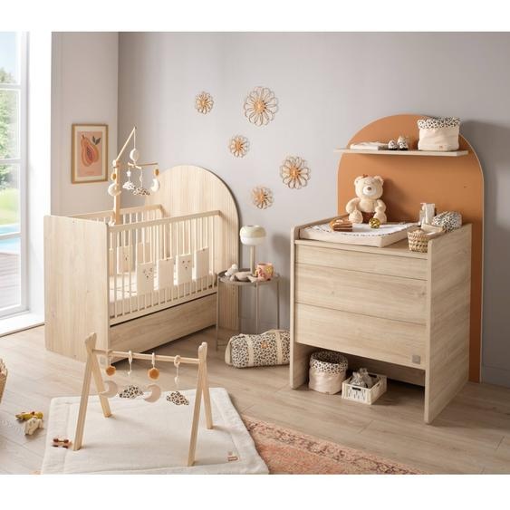 Pack Chambre Bébé Évolutif – Lit 120x60 Transformable En 90x190 + Commode À Langer Évolutive En Bureau - Arche Marron/caramel