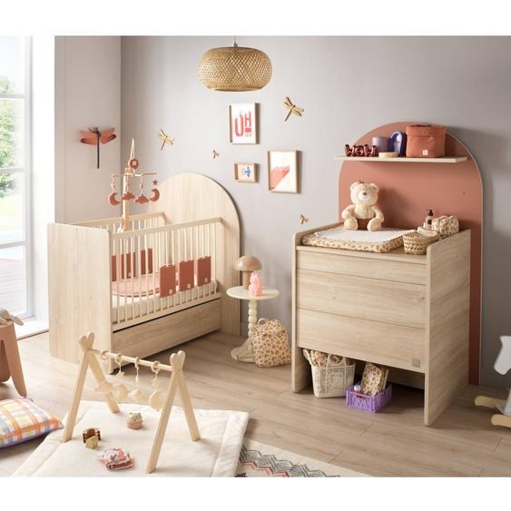Pack Chambre Bébé Évolutif – Lit 120x60 Transformable En 90x190 + Commode À Langer Évolutive En Bureau - Arche Marron/rouge