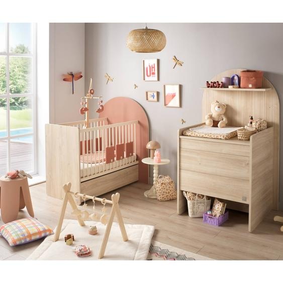 Pack Chambre Bébé Évolutif – Lit Bébé 120x60 Transformable En 90x190 + Commode À Langer Évolutive En Bureau - Arche Rouge/marron