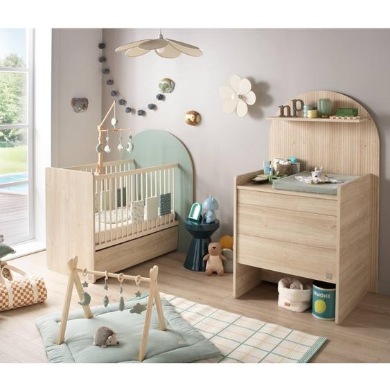 Pack Chambre Bébé Évolutif – Lit Bébé 120x60 Transformable En 90x190 + Commode À Langer Évolutive En Bureau - Arche Vert/marron