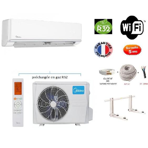 Midea - Pack Climatiseur réversible Mono-split arum a++ 3500w 35m2 + kit 3 mètres de pose complet wifi integre