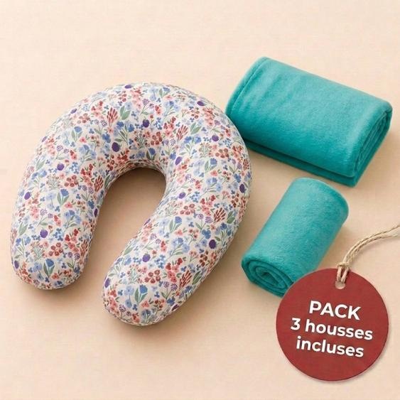 Pack Coussin De Maternité Xxl - 2 Housses (bleue & Velours) + Charlotte - Grossesse Et Allaitement Bleu