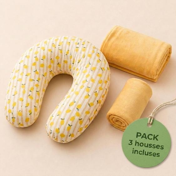 Pack Coussin De Maternité Xxl - 2 Housses (citron & Velours) + Charlotte - Grossesse Et Allaitement Jaune