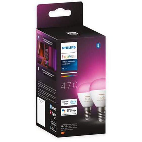 Pack de 2 ampoules connectées Led sphériques Philips Hue E14 5,1W - White & Color
