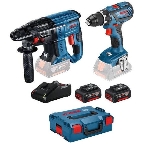Pack de 2 outils 18 V (GSR 18V-28-GBH 18V-21) + 2 batteries 4 Ah + chargeur + coffret L-BOXX BOSCH 0615990M0R